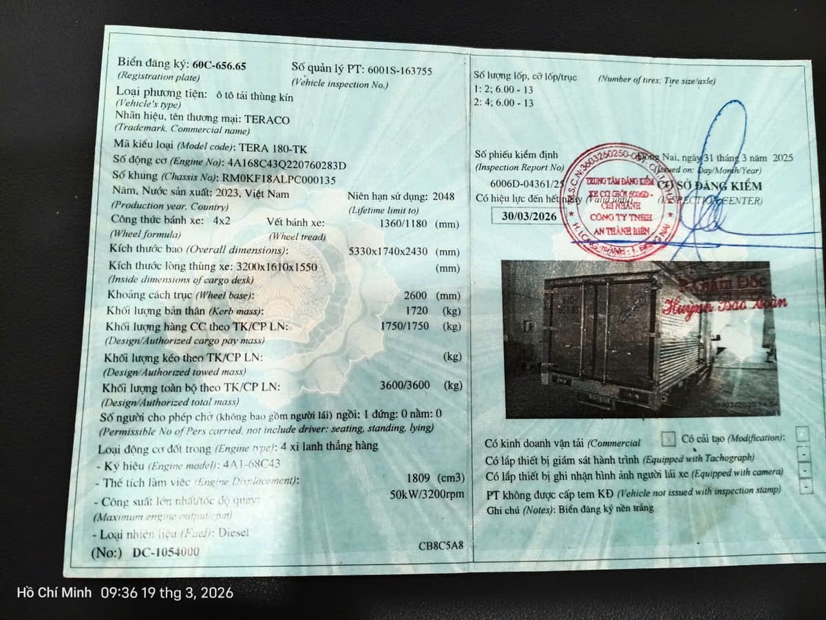 TERACO - TERA 180 - THÙNG KÍN - 2023 - BAO RÚT HỒ SƠ Thumbnail 17